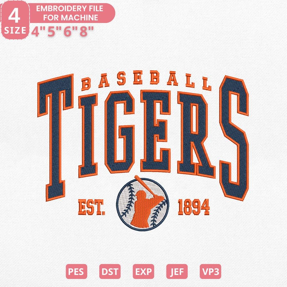 Vintage Detroit Baseball Embroidery Design - PES DST JEF EXP VP3 File - ThredViora