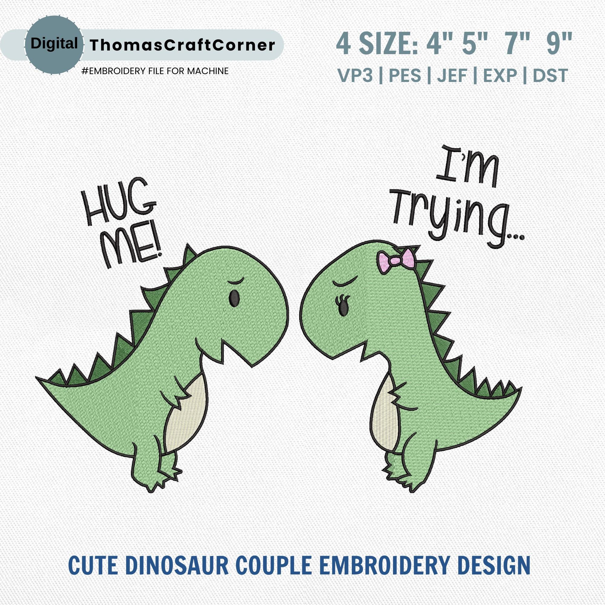 Dinosaur Couple Embroidery Design Instant Download
