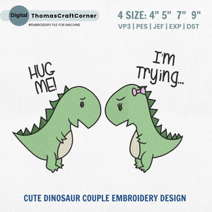 Dinosaur Couple Embroidery Design Instant Download