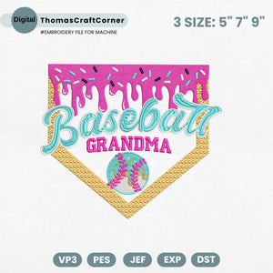 Baseball Grandma Embroidery Design Game Day Mom