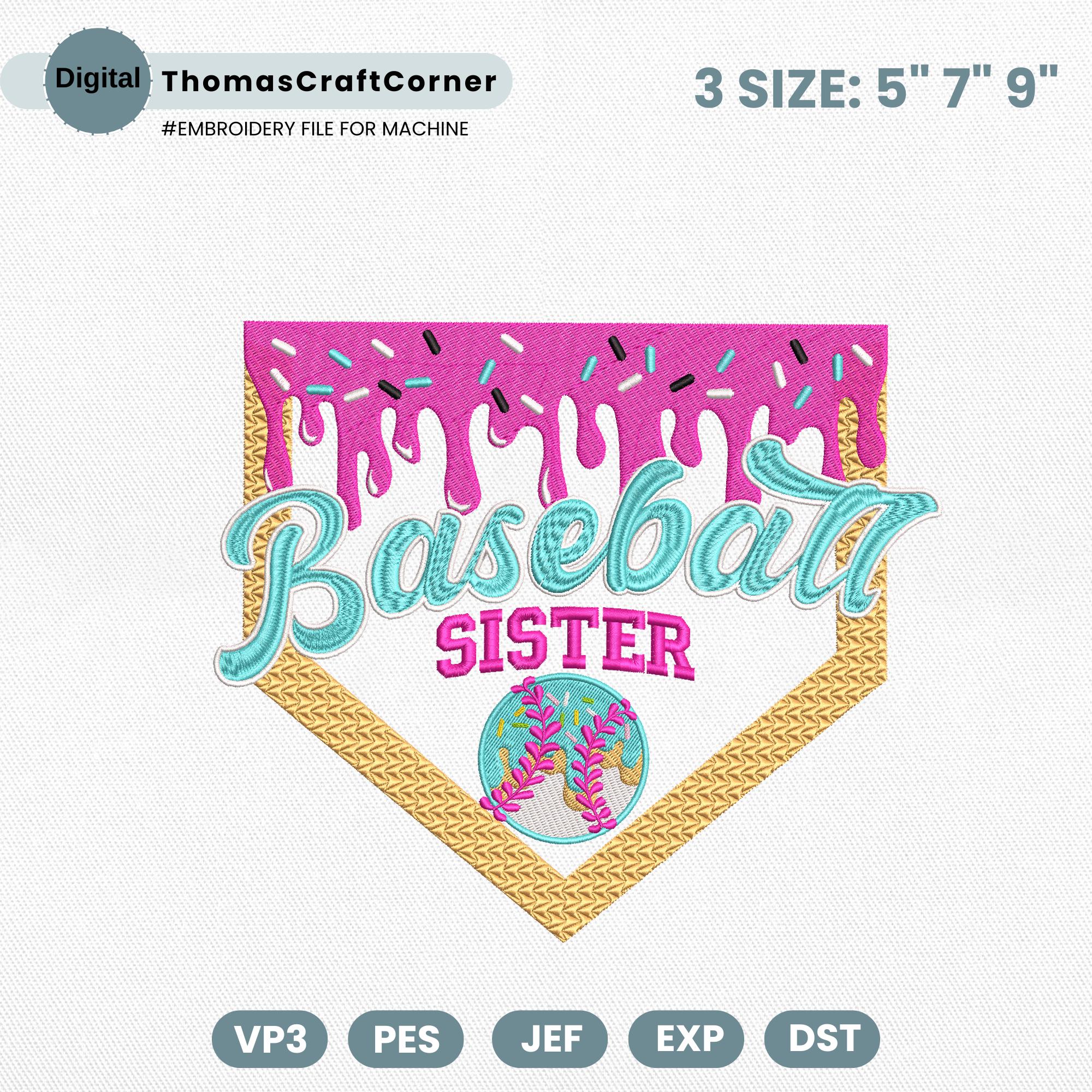 Baseball Sister Embroidery Design Game Day Mom
