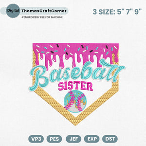 Baseball Sister Embroidery Design Game Day Mom
