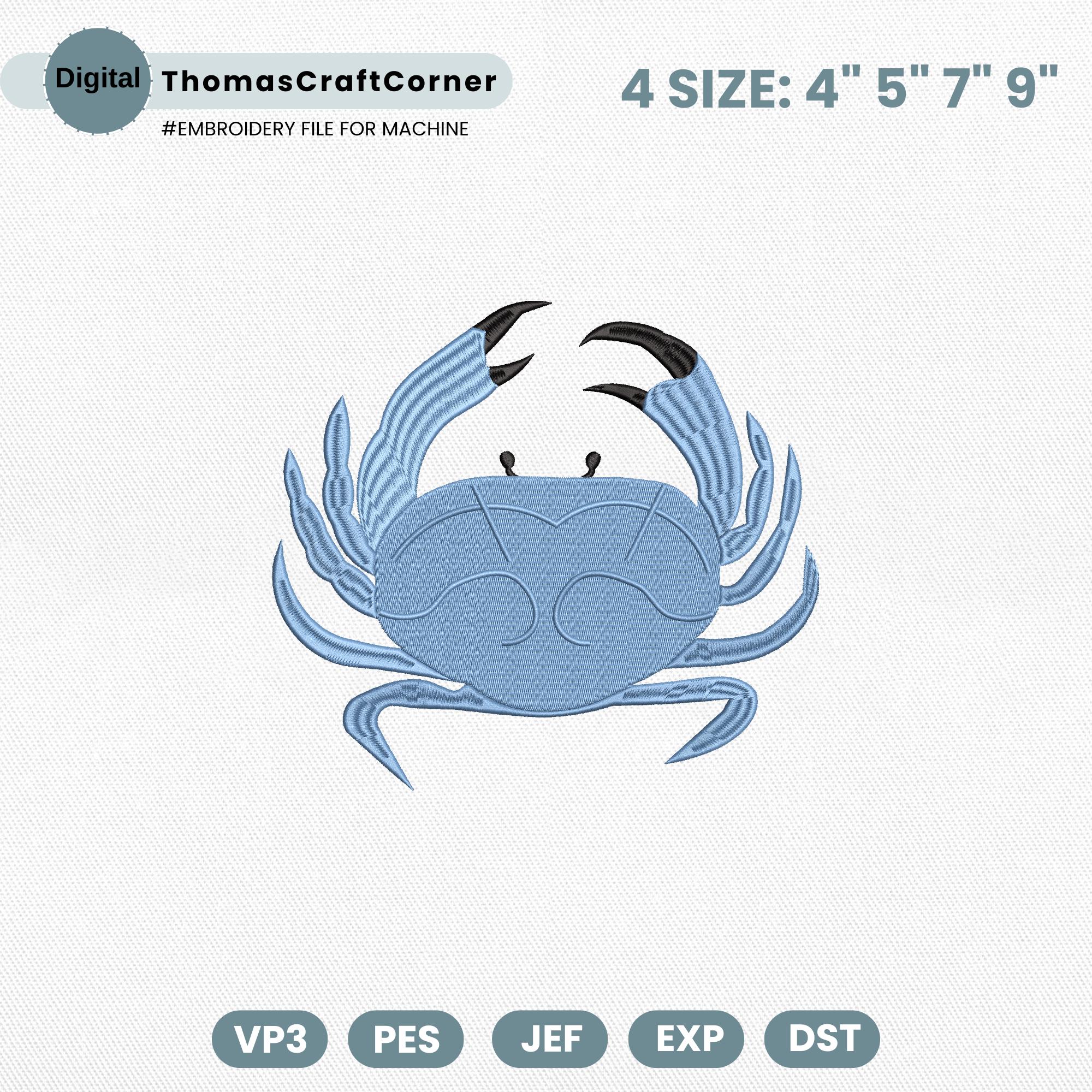 Crab Embroidery Design Sea Culture Summer Ocean Nautical