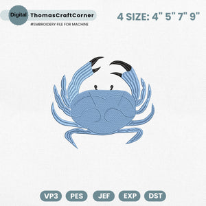 Crab Embroidery Design Sea Culture Summer Ocean Nautical