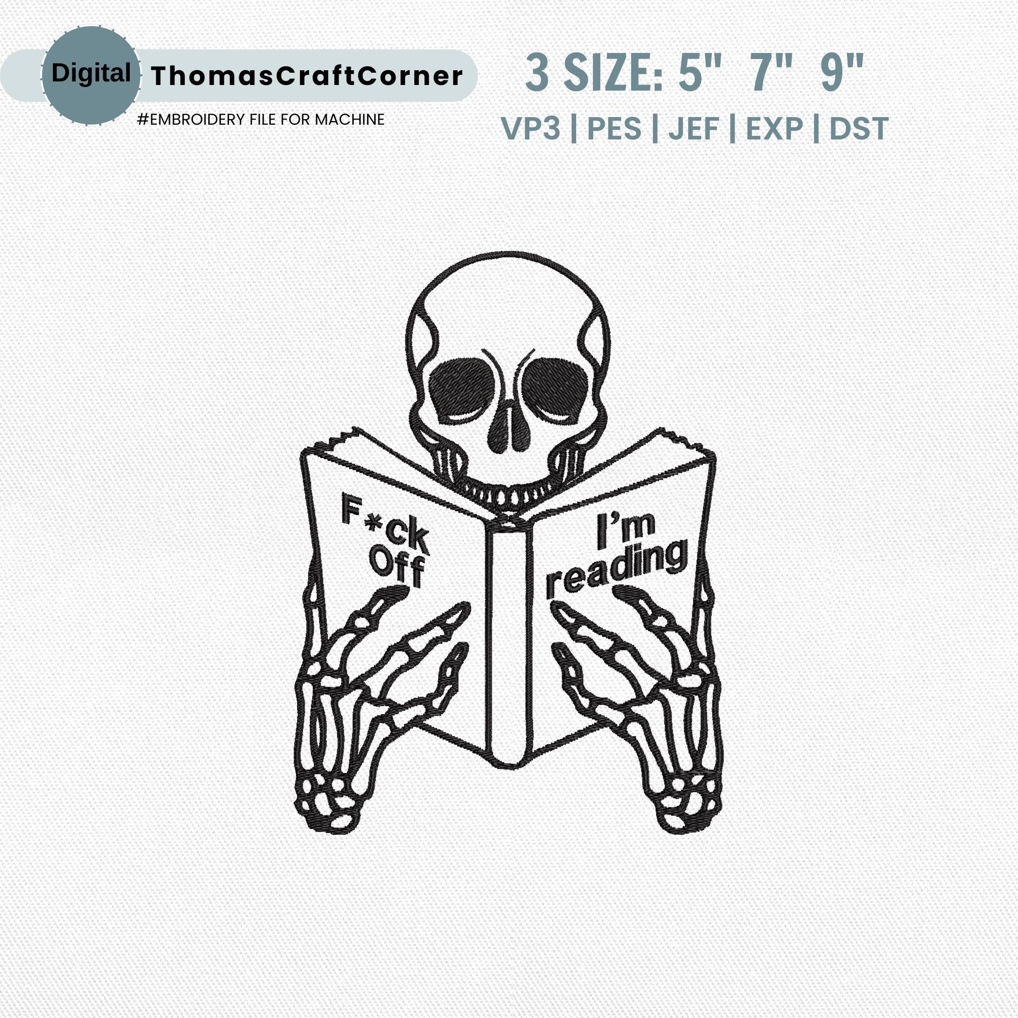 Embroidery Design Skeleton Reading Bookish Tarot Stitch