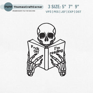Embroidery Design Skeleton Reading Bookish Tarot Stitch