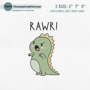 Dinosaur Embroidery Design T-rex Mini Kids