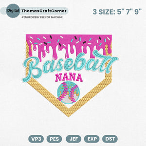 Baseball Nana Embroidery Design Game Day Mom