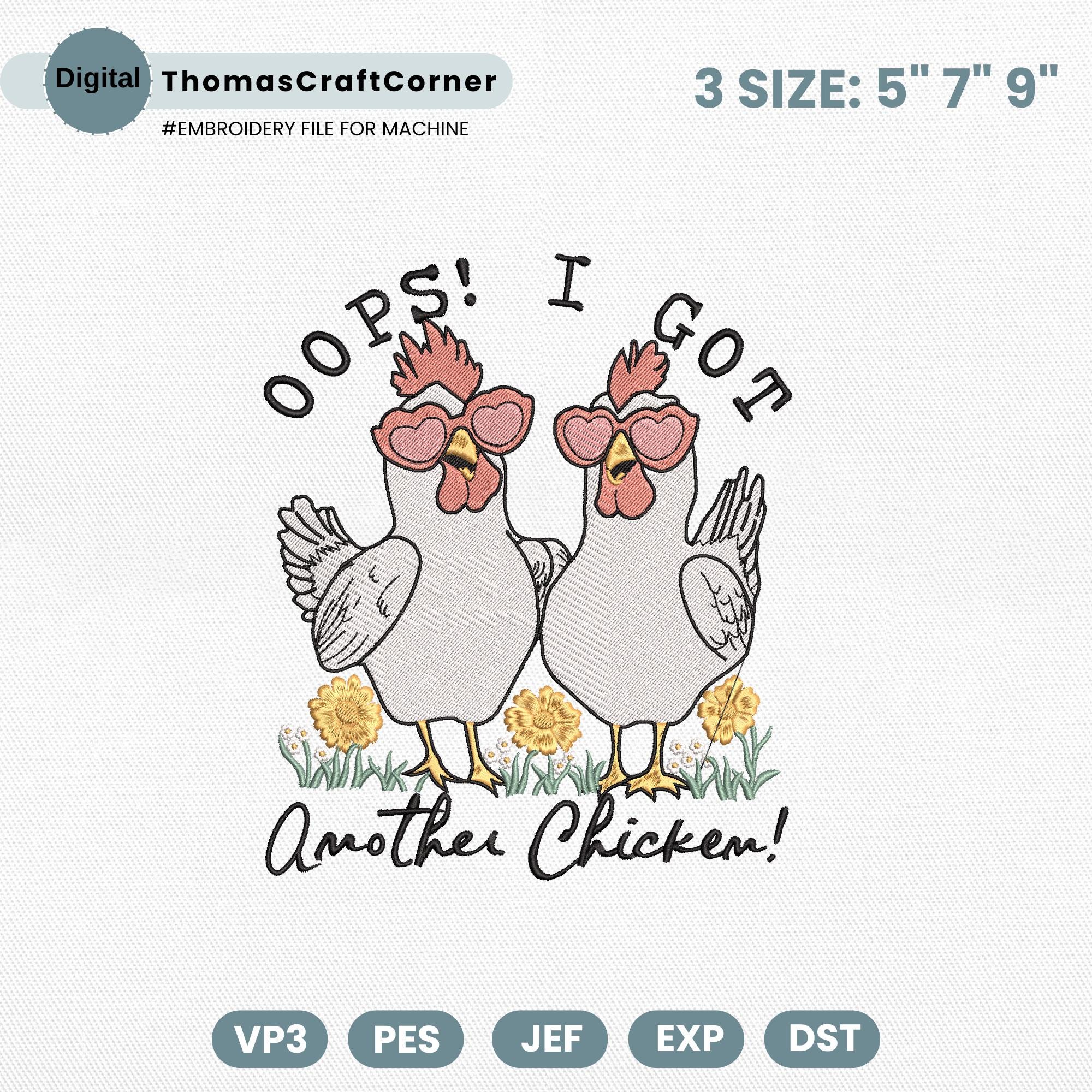 Chicken Embroidery Design Funny Farm Animal Hen