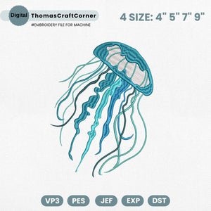 Jellyfish Machine Embroidery Design Ocean Animals Sea Creatures