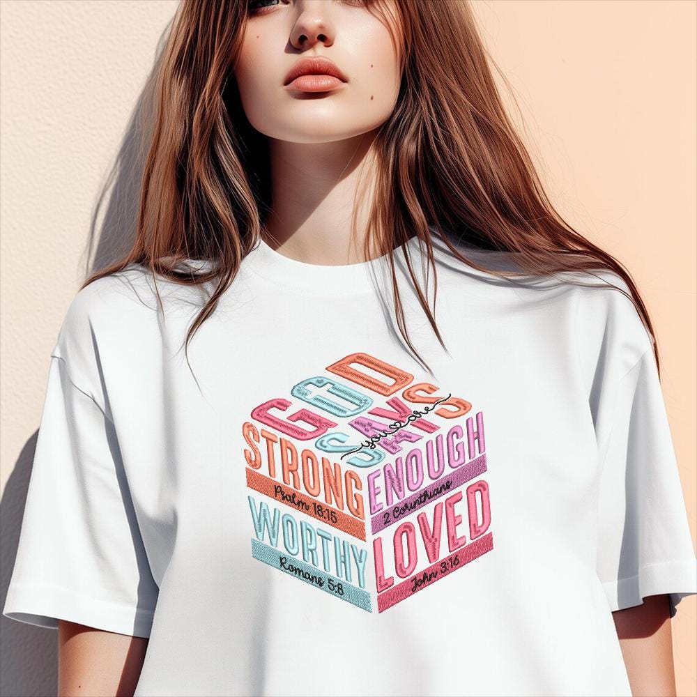 Faith Embroidery Design - Strong Worthy Loved (PES, DST) - ThredViora