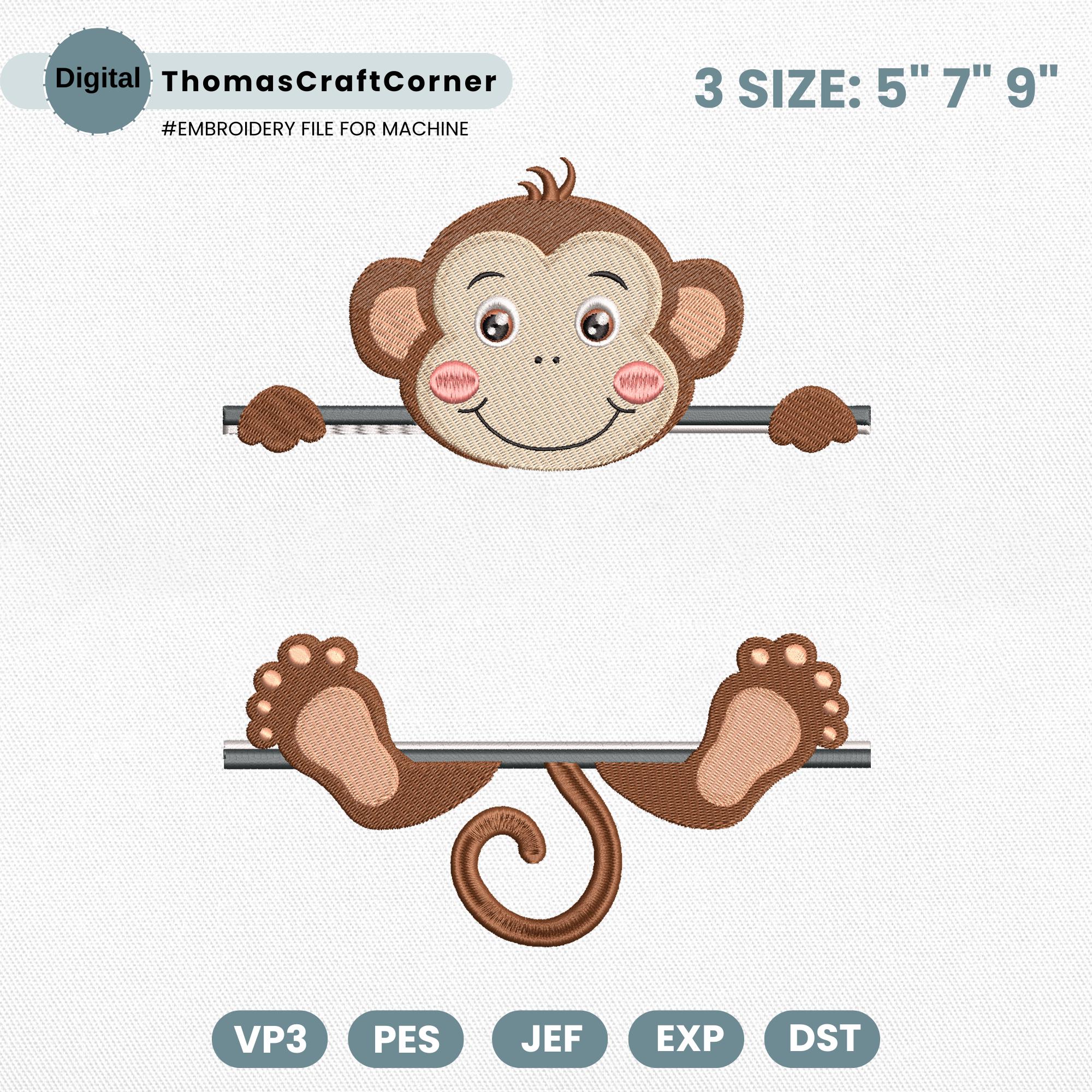 Monkey Embroidery Design Name Frame Safari Animal