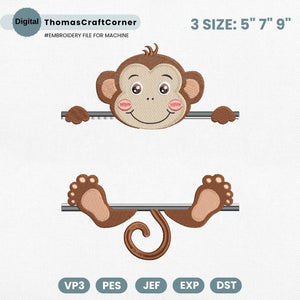 Monkey Embroidery Design Name Frame Safari Animal
