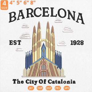 Barcelona Catalonia Embroidery Design City Location Digital File