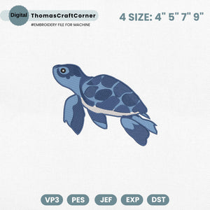 Turtle Embroidery Design Sea Culture Summer Ocean Nautical