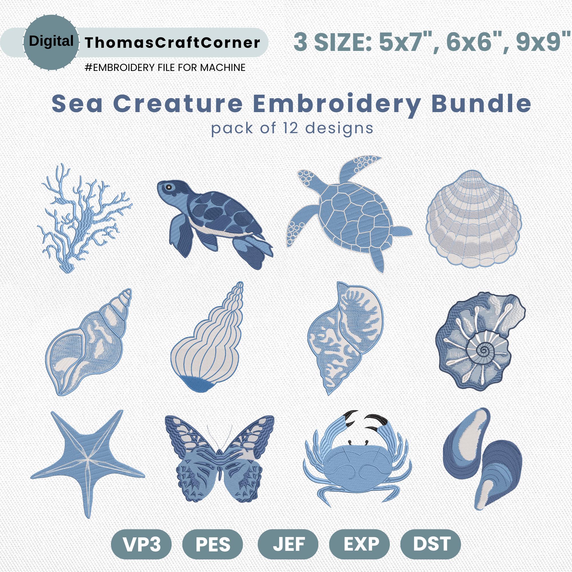 Sea Creature Embroidery Design Marine Animals Pattern