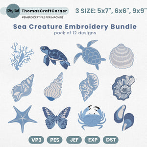 Sea Creature Embroidery Design Marine Animals Pattern