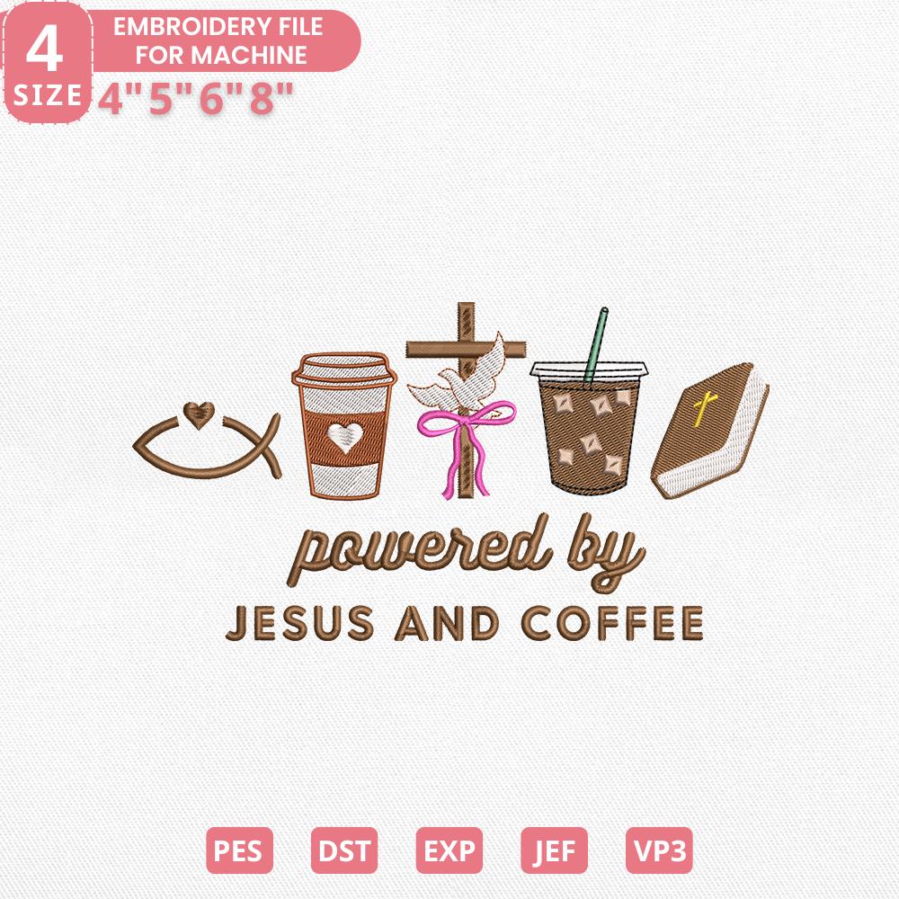 Jesus & Coffee Embroidery Design - PES, DST, JEF, EXP Files - ThredViora