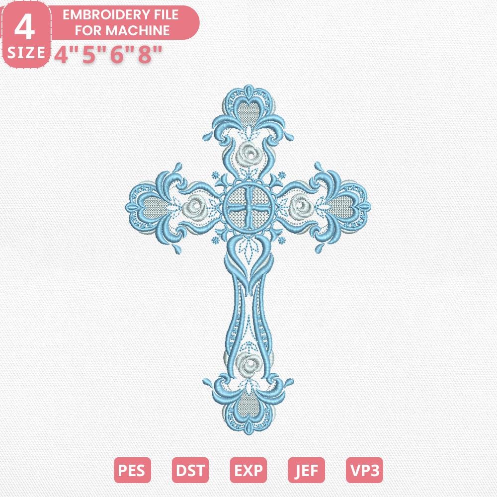 Christian Cross Embroidery Pattern - PES, DST, JEF, EXP, VP3 - ThredViora