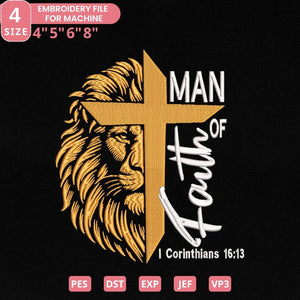 Man of Faith Embroidery Pattern - Bible Verse Cross PES DST JEF - ThredViora