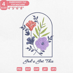 God's Got This Floral Embroidery Pattern PES DST JEF EXP - ThredViora