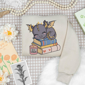 Dragon Reading Embroidery Design Fantasy Books