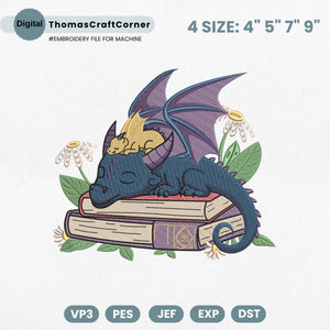 Dragon Books Embroidery Design Fantasy Reading