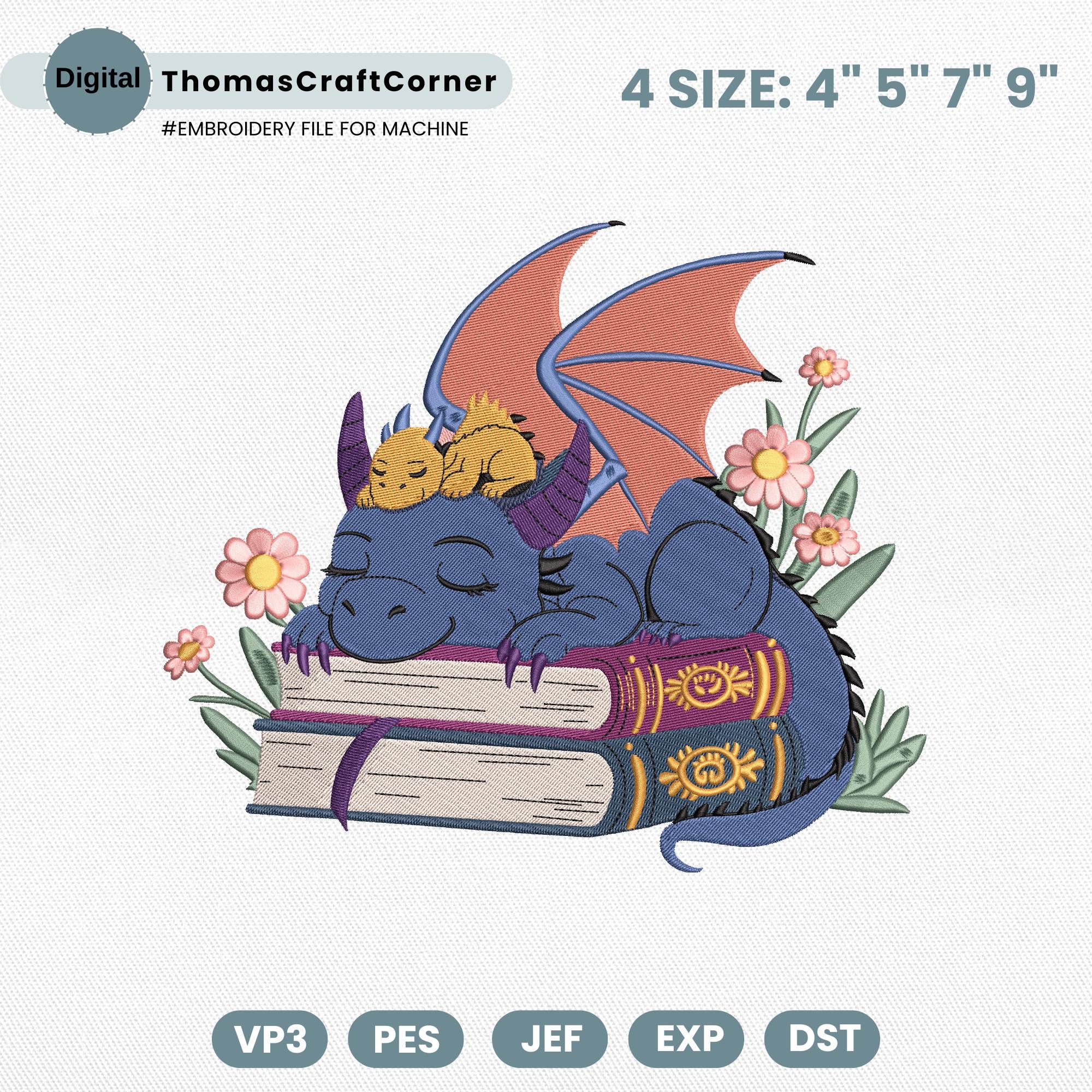 Dragons Books Embroidery Design Fantasy Reading