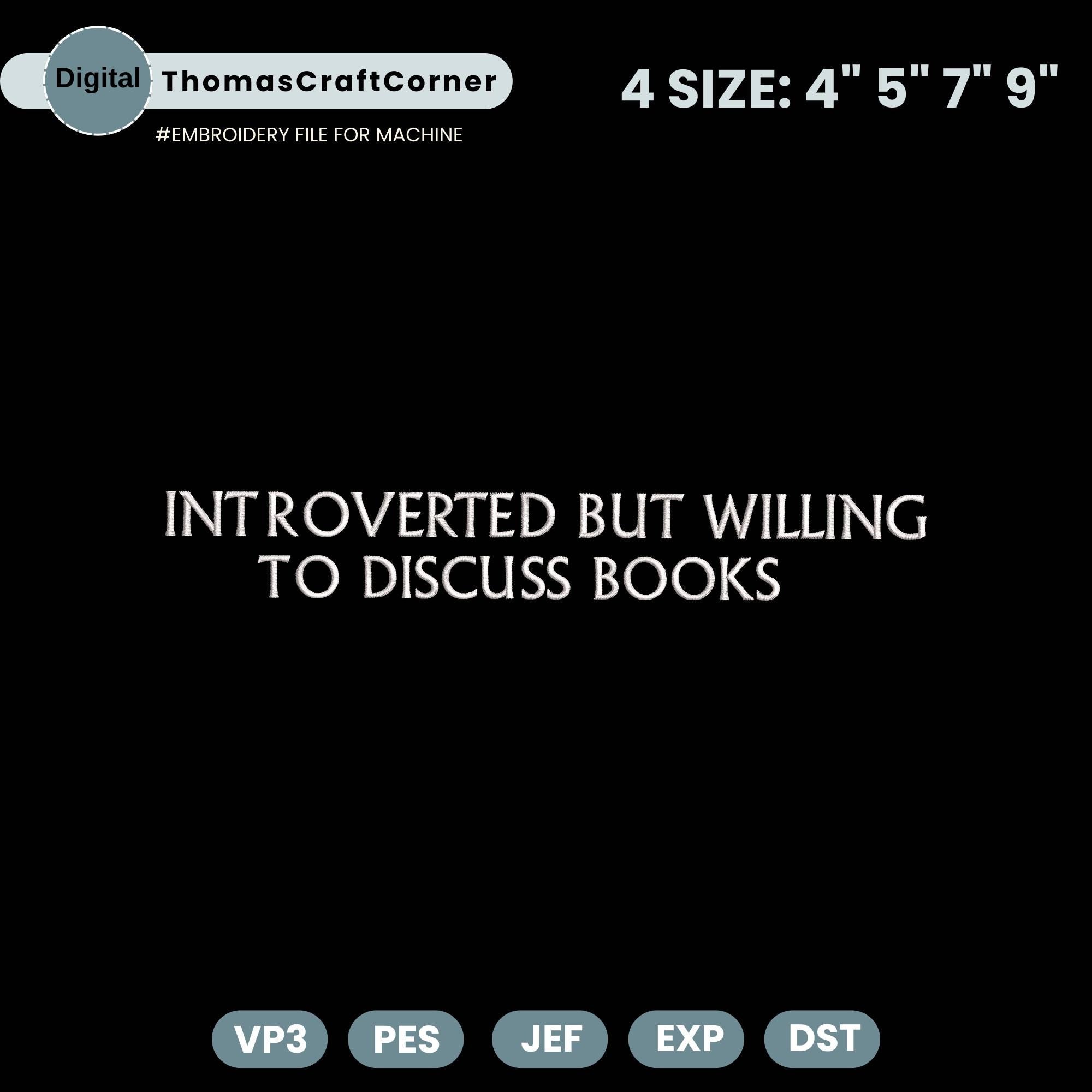 Introverted Books Embroidery Design Book Lover Quiet Readers