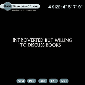 Introverted Books Embroidery Design Book Lover Quiet Readers