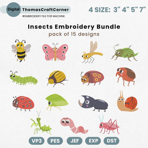 Insects Embroidery Design Bee Ant Butterfly