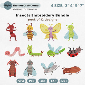 Insects Embroidery Design Bee Ant Butterfly