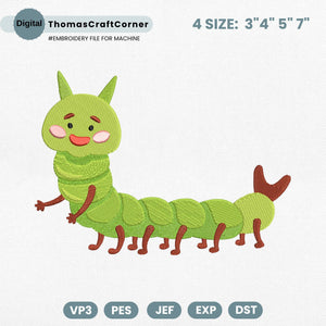 Green Worm Embroidery Design Insects Machine Spring Baby Farm Animal