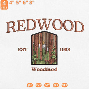 Redwood Woodland Embroidery Design National Park Machine File