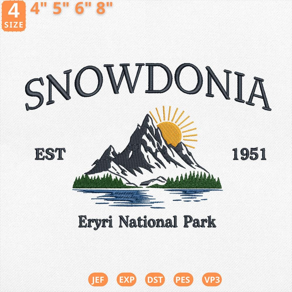 Snowdonia Eryri Embroidery Design National Park Digital File