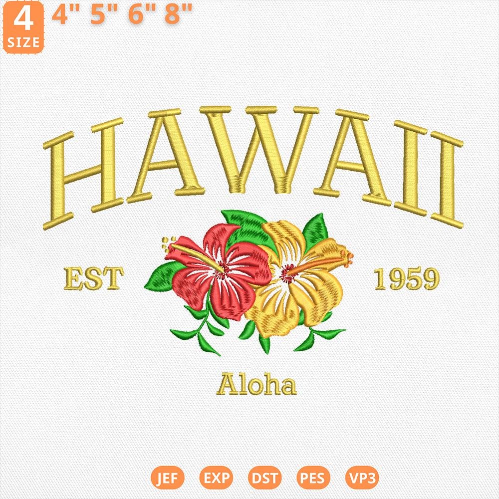 Hawaii Aloha Embroidery Design Flower Digital File