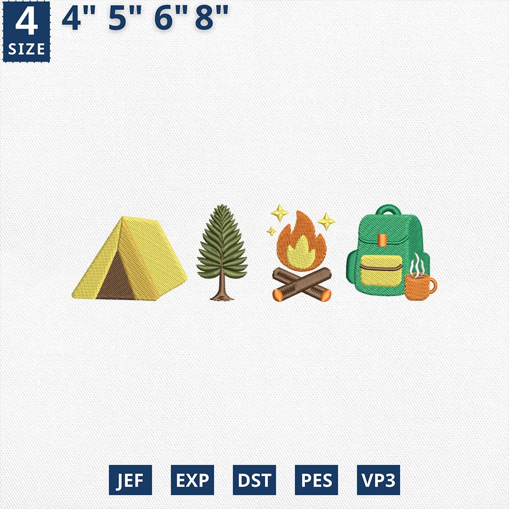 Camping Embroidery Design Hiking Outdoor Nature Campfire