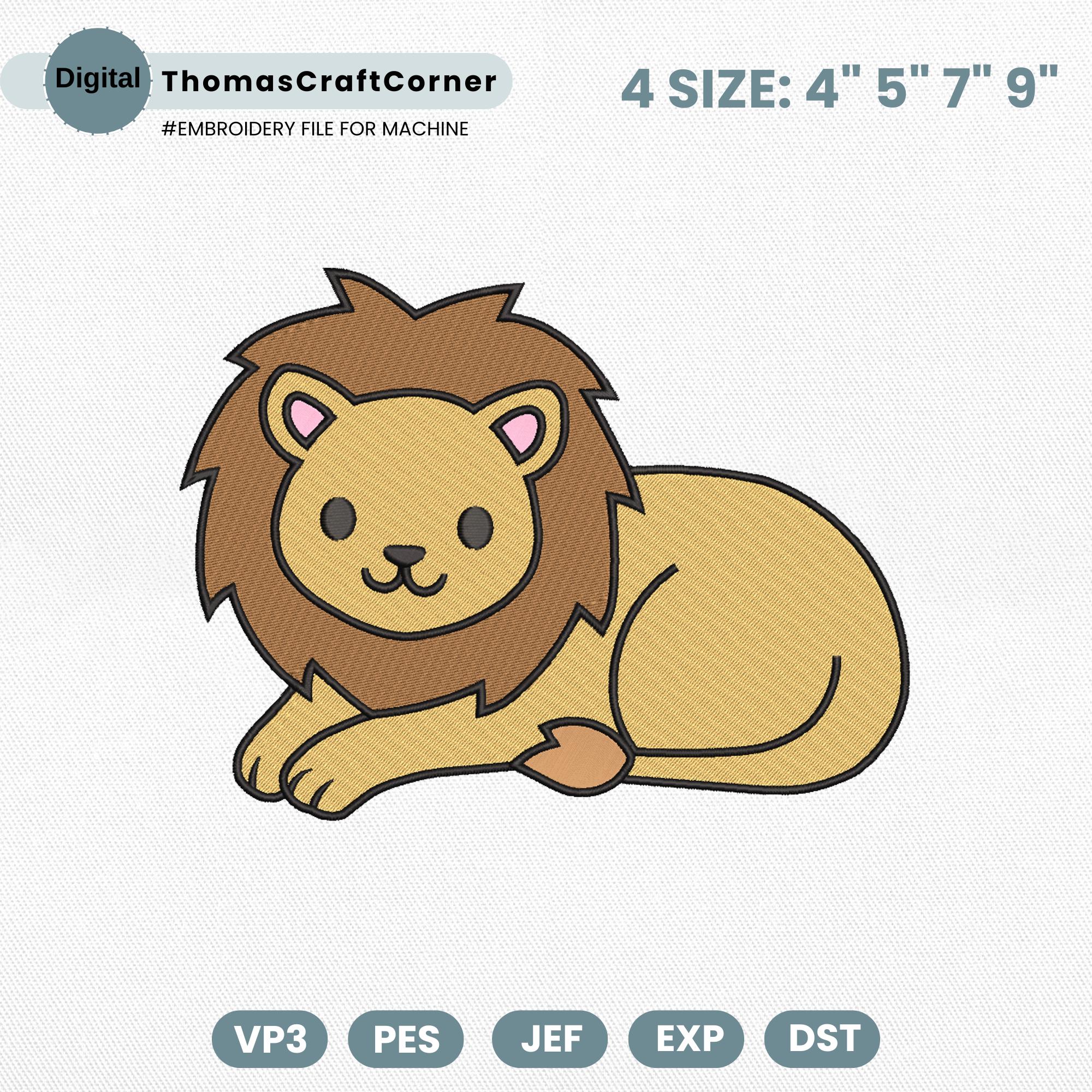 Cute Lion Embroidery File, Safari Animal Embroidery Design, Zoo Animal Machine Embroidery, Forest Animal, Kid Embroidery, PES DST VP3