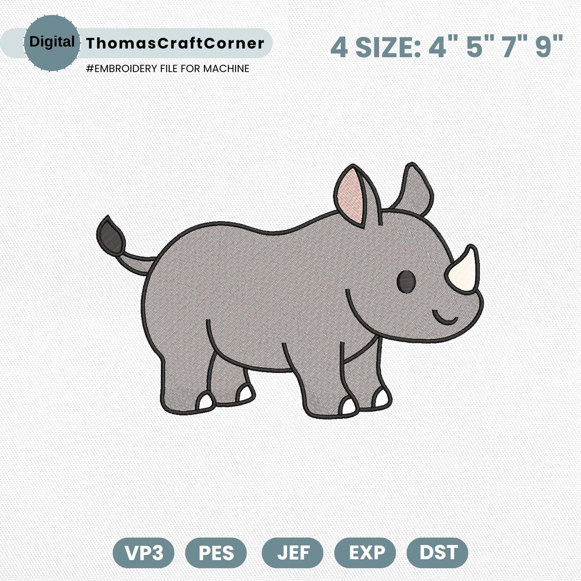 Rhino Embroidery Design Safari Animal Zoo Machine