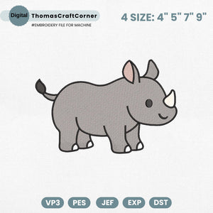 Rhino Embroidery Design Safari Animal Zoo Machine