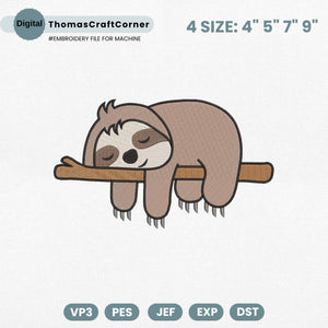 Sloth Embroidery Design Safari Animal Zoo Machine