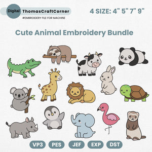 Safari Embroidery Design Animals Zoo Panda