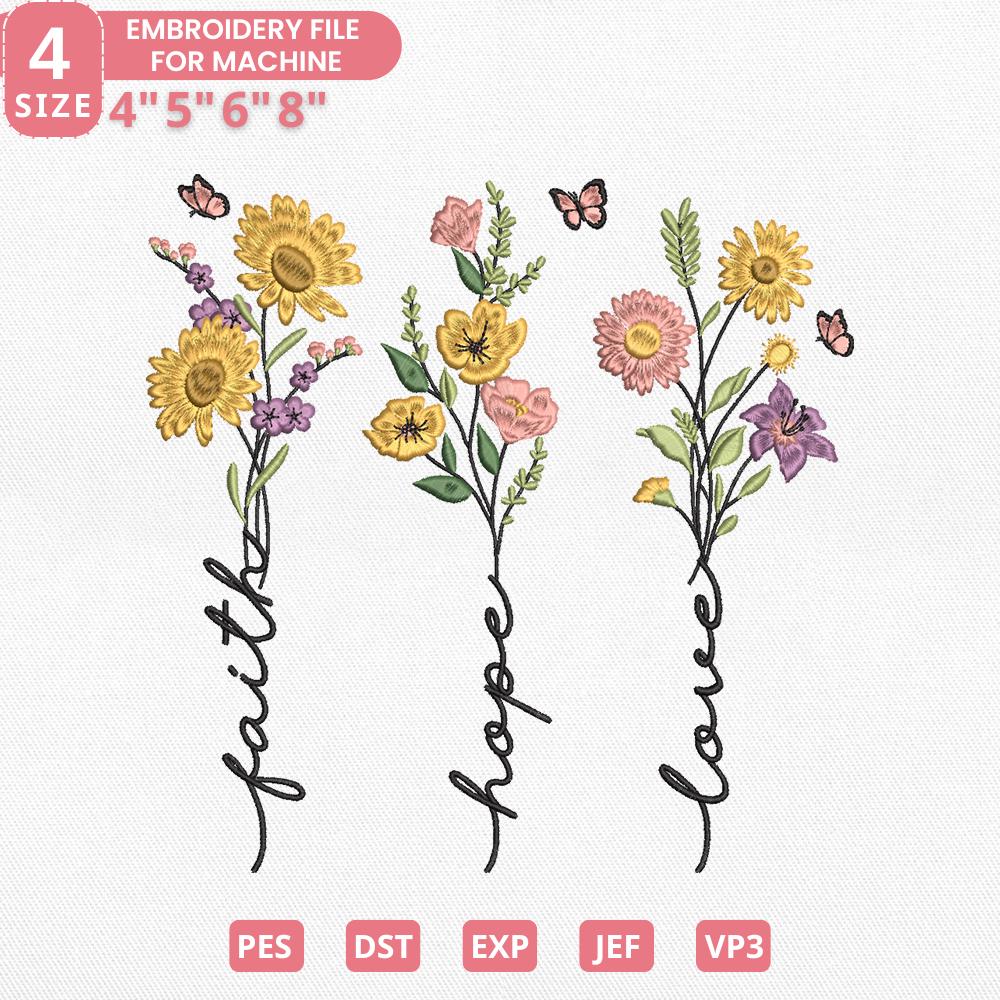 Faith Hope Love Embroidery Pattern - PES DST JEF Files - ThredViora