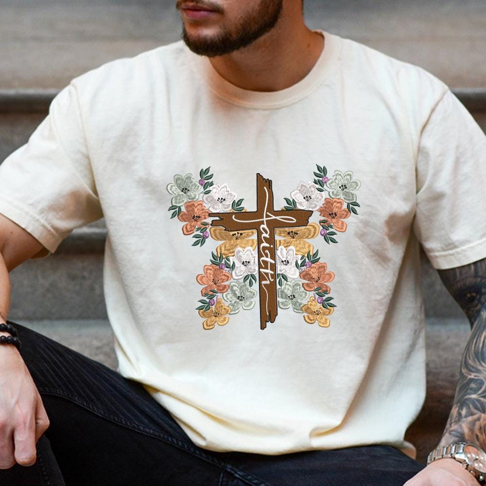 Christian Floral Cross Embroidery Design - PES, DST, JEF Files - ThredViora