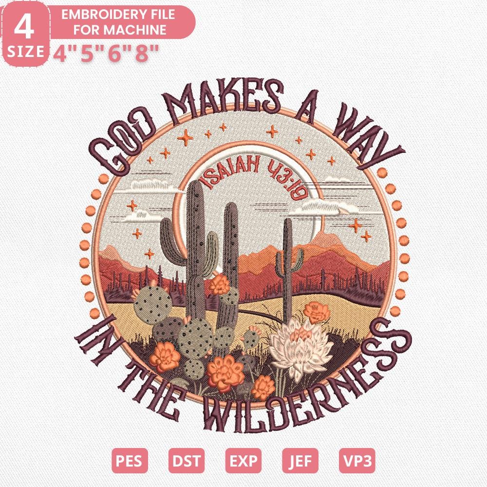 Cactus Desert Christian Embroidery Design PES DST JEF - ThredViora