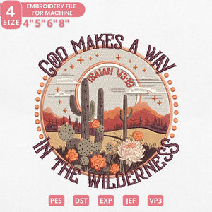 Cactus Desert Christian Embroidery Design PES DST JEF - ThredViora