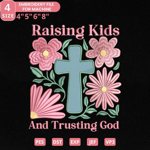 Christian Family Floral Cross Embroidery Pattern PES DST - ThredViora