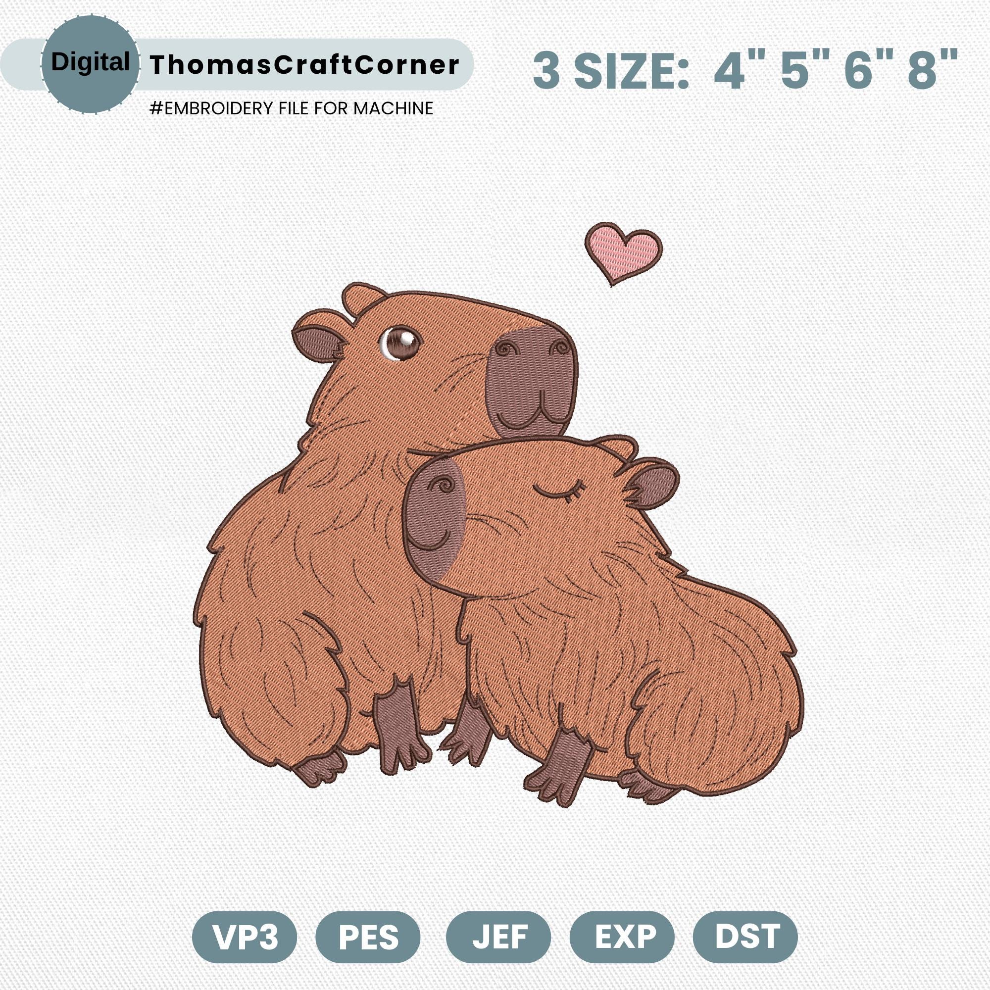 Capybara Couple Hug Embroidery Design Pattern