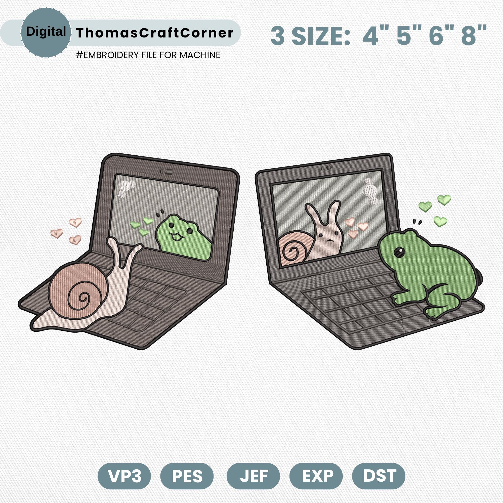 Snail Frog Laptop Embroidery Design Pattern
