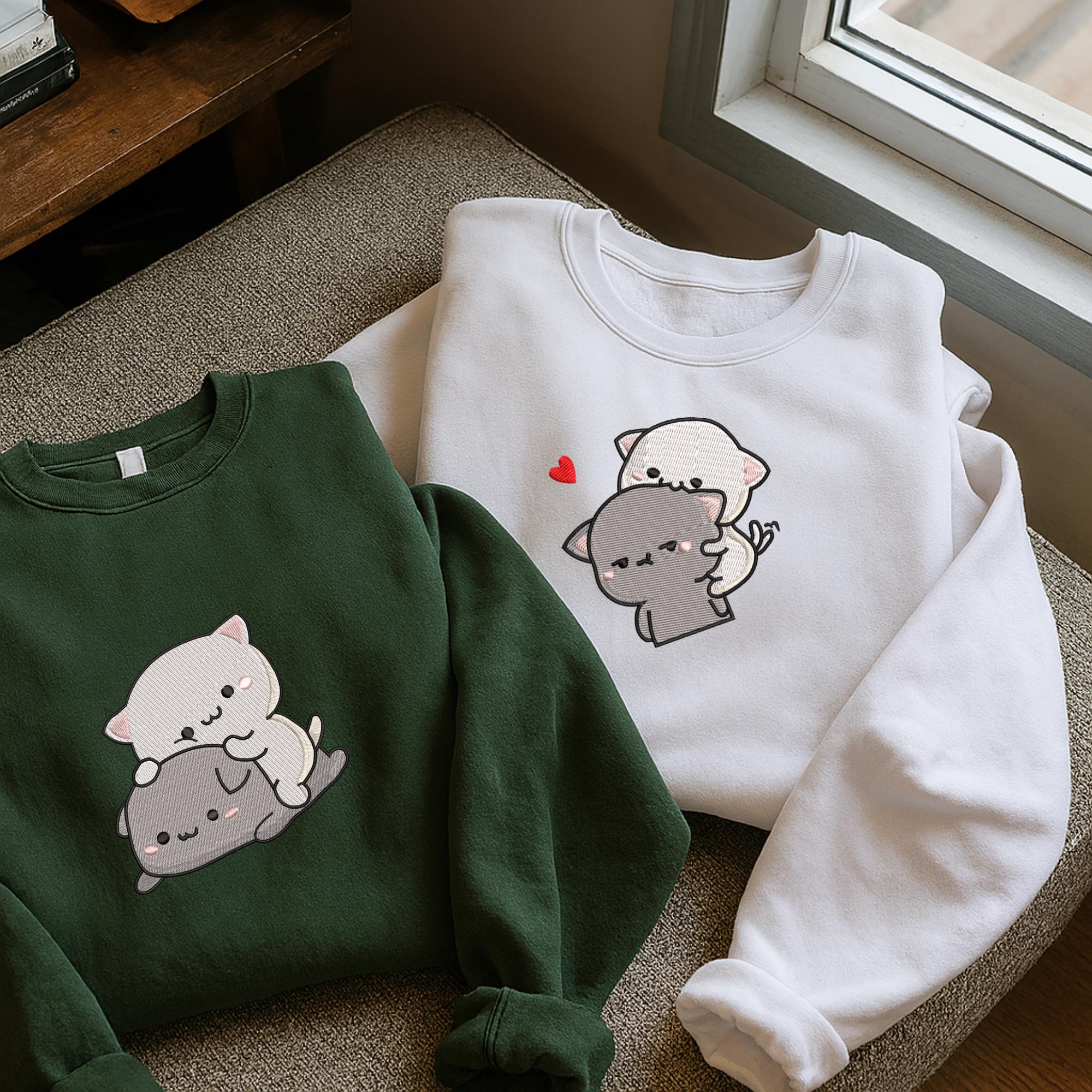 Cat Couple Embroidery Design Kawaii Kitty Cuddling